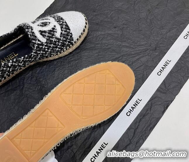 Discount Chanel Tweed & Sequins Espadrilles Flats G45602 Black 425006