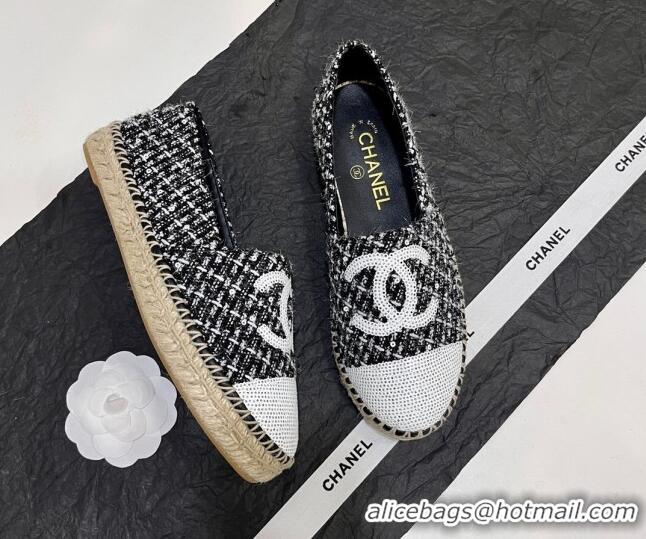 Discount Chanel Tweed & Sequins Espadrilles Flats G45602 Black 425006