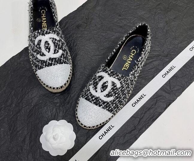 Discount Chanel Tweed & Sequins Espadrilles Flats G45602 Black 425006