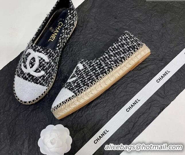 Discount Chanel Tweed & Sequins Espadrilles Flats G45602 Black 425006