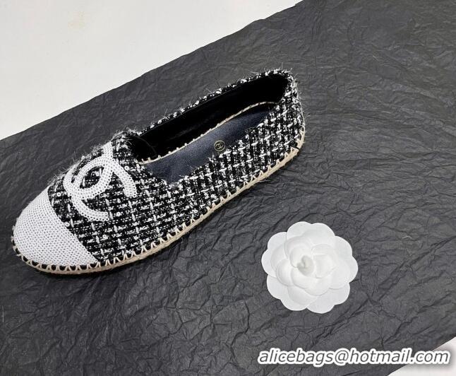 Discount Chanel Tweed & Sequins Espadrilles Flats G45602 Black 425006