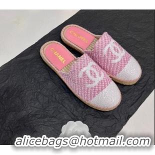 Good Product Chanel Tweed & Sequins Espadrilles Flat Mules G45602 Pink/White 425007