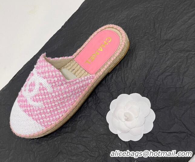 Good Product Chanel Tweed & Sequins Espadrilles Flat Mules G45602 Pink/White 425007