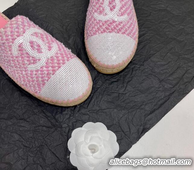 Good Product Chanel Tweed & Sequins Espadrilles Flat Mules G45602 Pink/White 425007