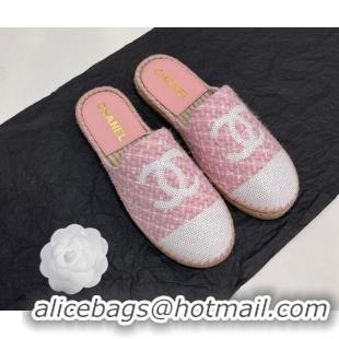 Luxury Cheap Chanel Tweed & Sequins Espadrilles Flat Mules G45602 Pink 425008