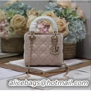 Unique Grade Dior Mini Lady Dior Bag in Two-Tone Cannage Lambskin 0505 White/Pink 2024