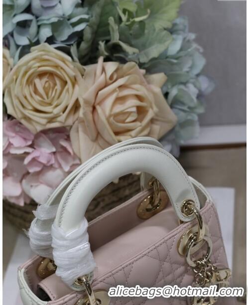 Unique Grade Dior Mini Lady Dior Bag in Two-Tone Cannage Lambskin 0505 White/Pink 2024