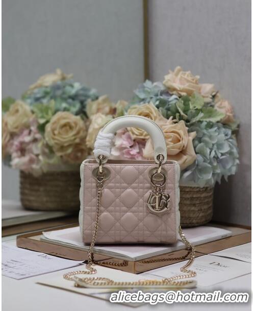 Unique Grade Dior Mini Lady Dior Bag in Two-Tone Cannage Lambskin 0505 White/Pink 2024