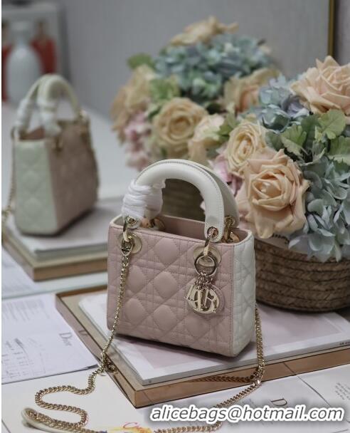 Unique Grade Dior Mini Lady Dior Bag in Two-Tone Cannage Lambskin 0505 White/Pink 2024