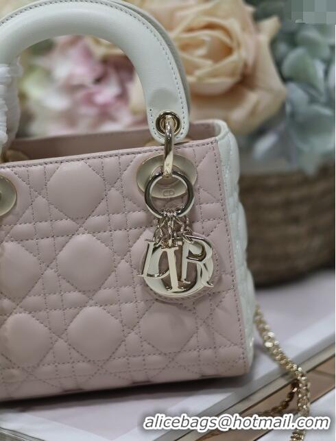 Unique Grade Dior Mini Lady Dior Bag in Two-Tone Cannage Lambskin 0505 White/Pink 2024