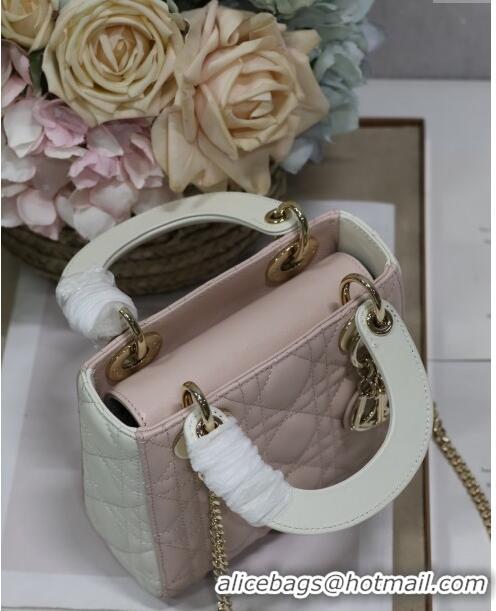 Unique Grade Dior Mini Lady Dior Bag in Two-Tone Cannage Lambskin 0505 White/Pink 2024