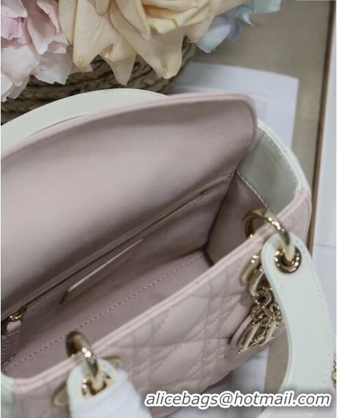 Unique Grade Dior Mini Lady Dior Bag in Two-Tone Cannage Lambskin 0505 White/Pink 2024