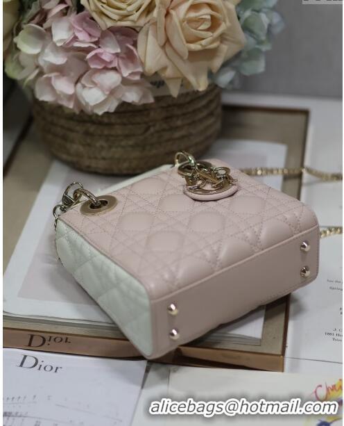 Unique Grade Dior Mini Lady Dior Bag in Two-Tone Cannage Lambskin 0505 White/Pink 2024