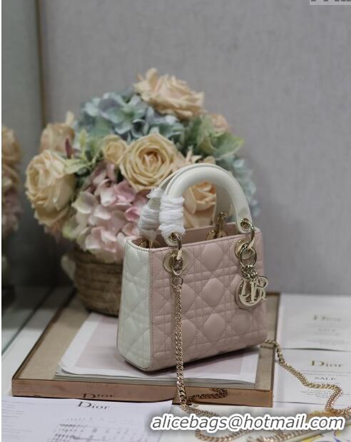 Unique Grade Dior Mini Lady Dior Bag in Two-Tone Cannage Lambskin 0505 White/Pink 2024