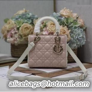 Famous Brand Dior Small Lady Dior Bag in Two-Tone Cannage Lambskin 0531 White/Pink 2024