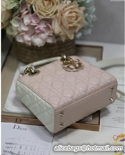 Famous Brand Dior Small Lady Dior Bag in Two-Tone Cannage Lambskin 0531 White/Pink 2024