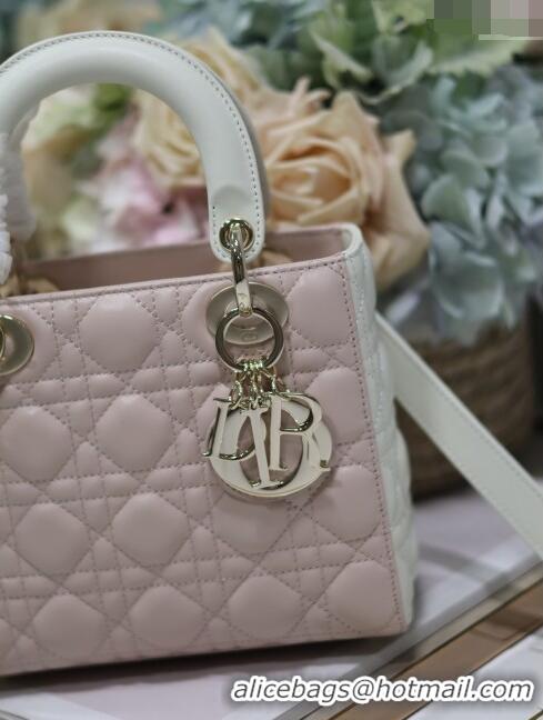 Famous Brand Dior Small Lady Dior Bag in Two-Tone Cannage Lambskin 0531 White/Pink 2024