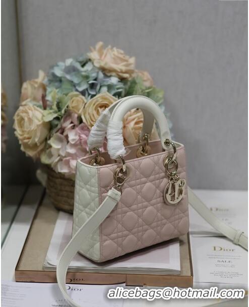 Famous Brand Dior Small Lady Dior Bag in Two-Tone Cannage Lambskin 0531 White/Pink 2024