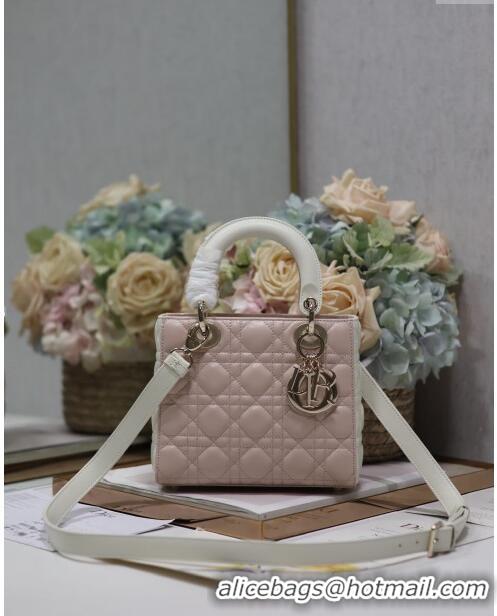 Famous Brand Dior Small Lady Dior Bag in Two-Tone Cannage Lambskin 0531 White/Pink 2024