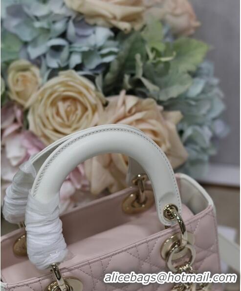 Famous Brand Dior Small Lady Dior Bag in Two-Tone Cannage Lambskin 0531 White/Pink 2024