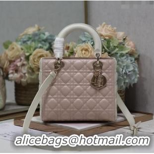 Grade Design Dior Medium Lady Dior Bag in Two-Tone Cannage Lambskin 5651 White/Pink 2024