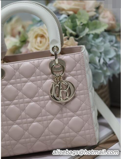 Grade Design Dior Medium Lady Dior Bag in Two-Tone Cannage Lambskin 5651 White/Pink 2024