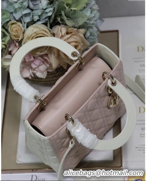 Grade Design Dior Medium Lady Dior Bag in Two-Tone Cannage Lambskin 5651 White/Pink 2024