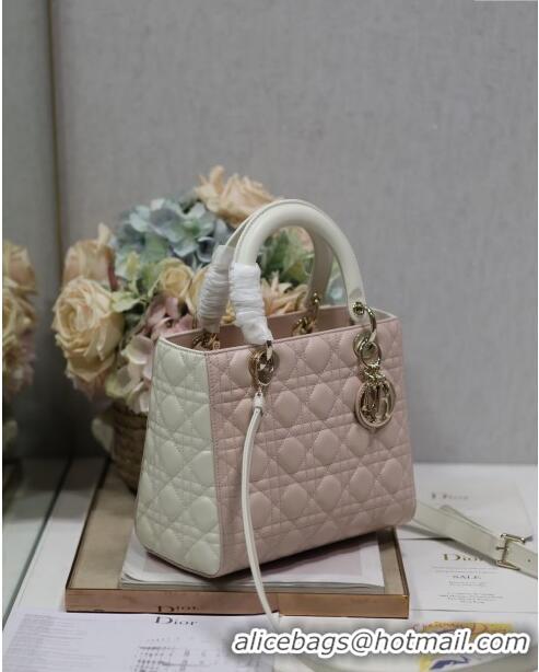 Grade Design Dior Medium Lady Dior Bag in Two-Tone Cannage Lambskin 5651 White/Pink 2024