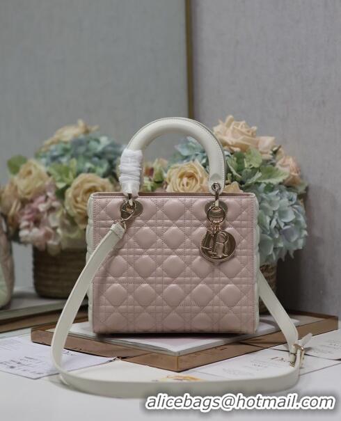 Grade Design Dior Medium Lady Dior Bag in Two-Tone Cannage Lambskin 5651 White/Pink 2024