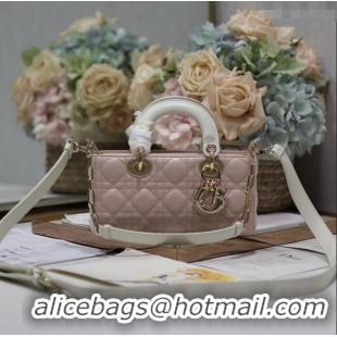 Famous Brand Dior Small Lady D-Joy Bag in Two-Tone Cannage Lambskin 0540 White/Pink 2024