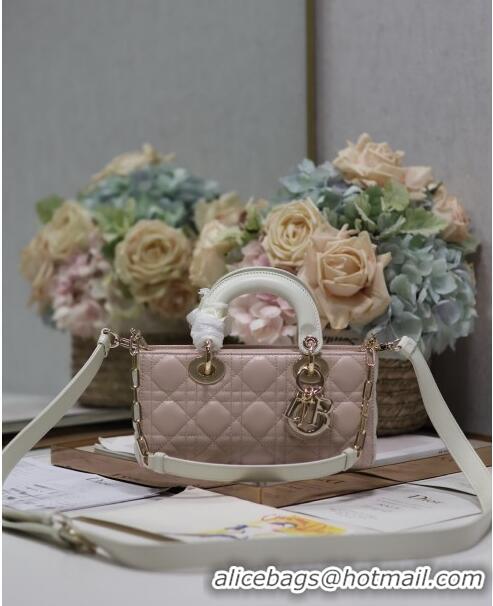 Famous Brand Dior Small Lady D-Joy Bag in Two-Tone Cannage Lambskin 0540 White/Pink 2024