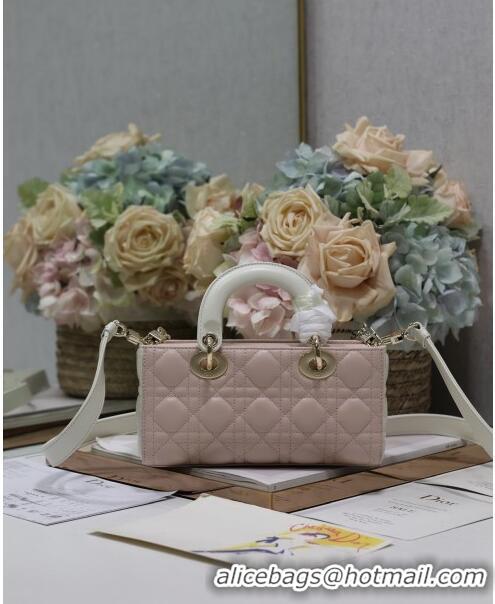 Famous Brand Dior Small Lady D-Joy Bag in Two-Tone Cannage Lambskin 0540 White/Pink 2024