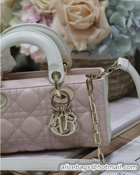 Famous Brand Dior Small Lady D-Joy Bag in Two-Tone Cannage Lambskin 0540 White/Pink 2024