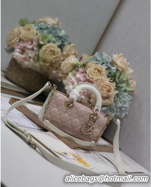 Famous Brand Dior Small Lady D-Joy Bag in Two-Tone Cannage Lambskin 0540 White/Pink 2024