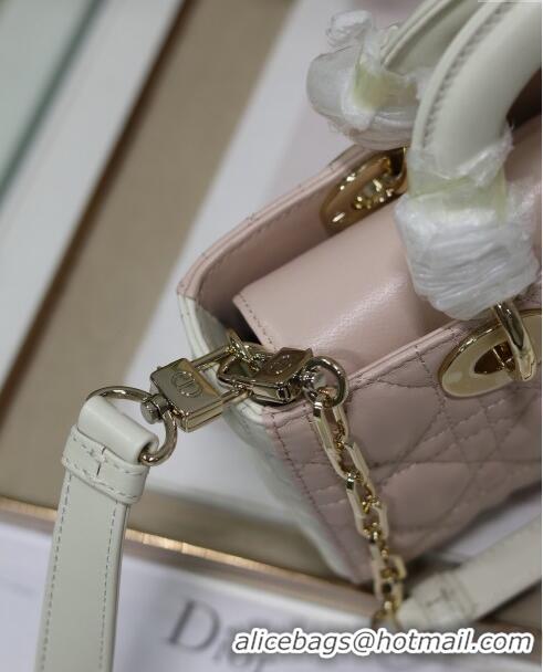 Famous Brand Dior Small Lady D-Joy Bag in Two-Tone Cannage Lambskin 0540 White/Pink 2024