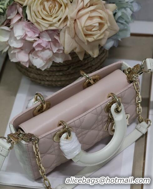 Famous Brand Dior Small Lady D-Joy Bag in Two-Tone Cannage Lambskin 0540 White/Pink 2024