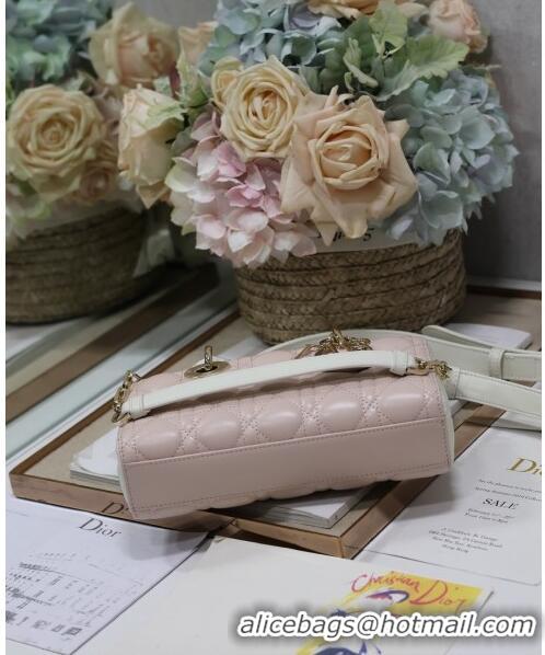 Famous Brand Dior Small Lady D-Joy Bag in Two-Tone Cannage Lambskin 0540 White/Pink 2024