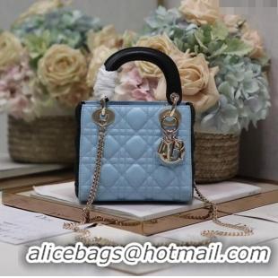 Well Crafted Dior Mini Lady Dior Bag in Two-Tone Cannage Lambskin 0505 Black/Blue 2024