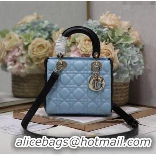 Big Discount Dior Small Lady Dior Bag in Two-Tone Cannage Lambskin 0531 Black/Blue 2024