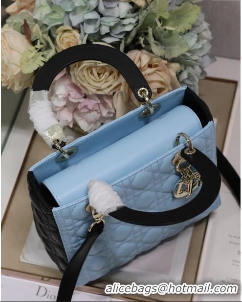 Super Quality Dior Medium Lady Dior Bag in Two-Tone Cannage Lambskin 5651 Black/Blue 2024