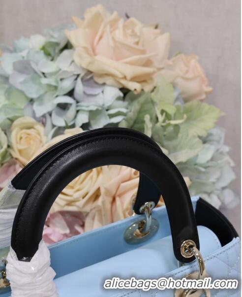 Super Quality Dior Medium Lady Dior Bag in Two-Tone Cannage Lambskin 5651 Black/Blue 2024