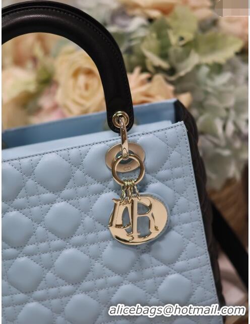 Super Quality Dior Medium Lady Dior Bag in Two-Tone Cannage Lambskin 5651 Black/Blue 2024