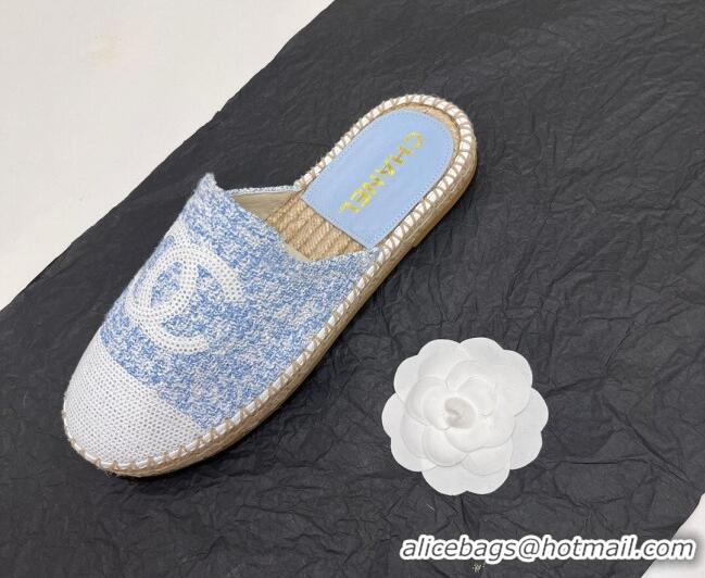 Luxury Chanel Tweed & Sequins Espadrilles Flat Mules G45602 Blue/White 425009