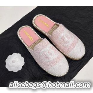 Trendy Design Chanel Tweed & Sequins Espadrilles Flat Mules G45602 Light Pink 425010