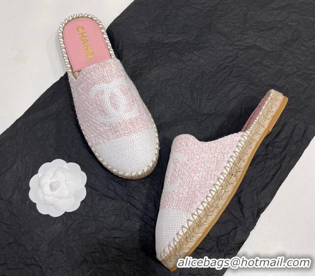 Trendy Design Chanel Tweed & Sequins Espadrilles Flat Mules G45602 Light Pink 425010