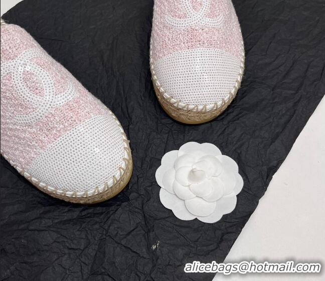 Trendy Design Chanel Tweed & Sequins Espadrilles Flat Mules G45602 Light Pink 425010