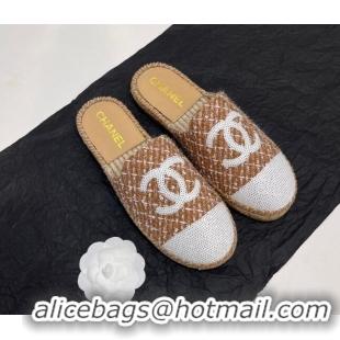 Sophisticated Chanel Tweed & Sequins Espadrilles Flat Mules G45602 Brown 425011