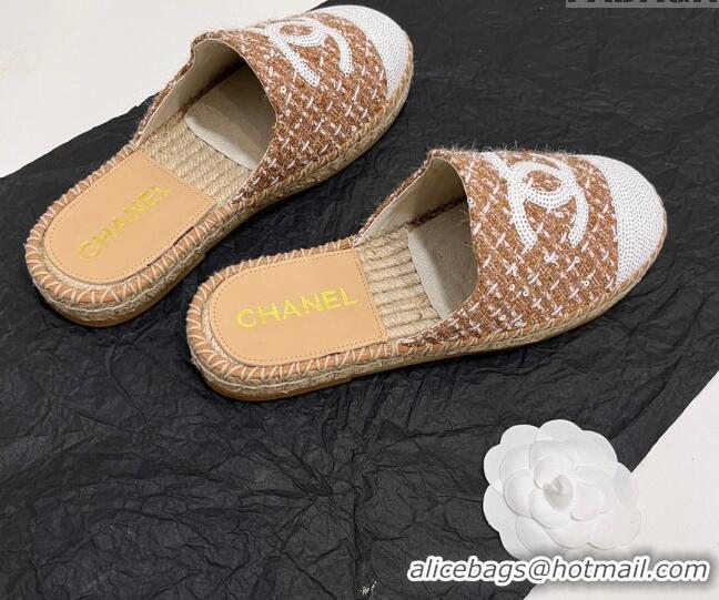 Sophisticated Chanel Tweed & Sequins Espadrilles Flat Mules G45602 Brown 425011