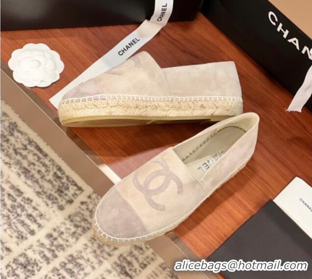 Charming Chanel Suede Espadrilles Flat Grey 425013