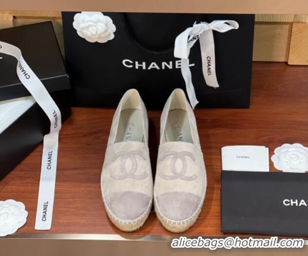 Charming Chanel Suede Espadrilles Flat Grey 425013